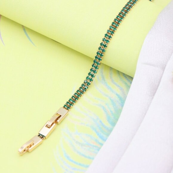 Rose Gold Bracelet with Green Stones, XPBL0679 - Picture 6 of 12